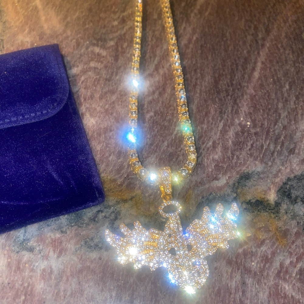 ICED OUT PENDANT WINGED PHOENIX NUMBER 1 PENDANT AND TENNIS NECK-CHAIN NEW !!